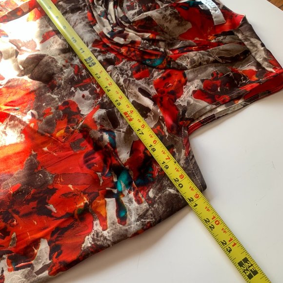 KASPER  Red Taupe Blue Abstract Floral Sleeveless Ruched Neckline Blouse L - Picture 4 of 5